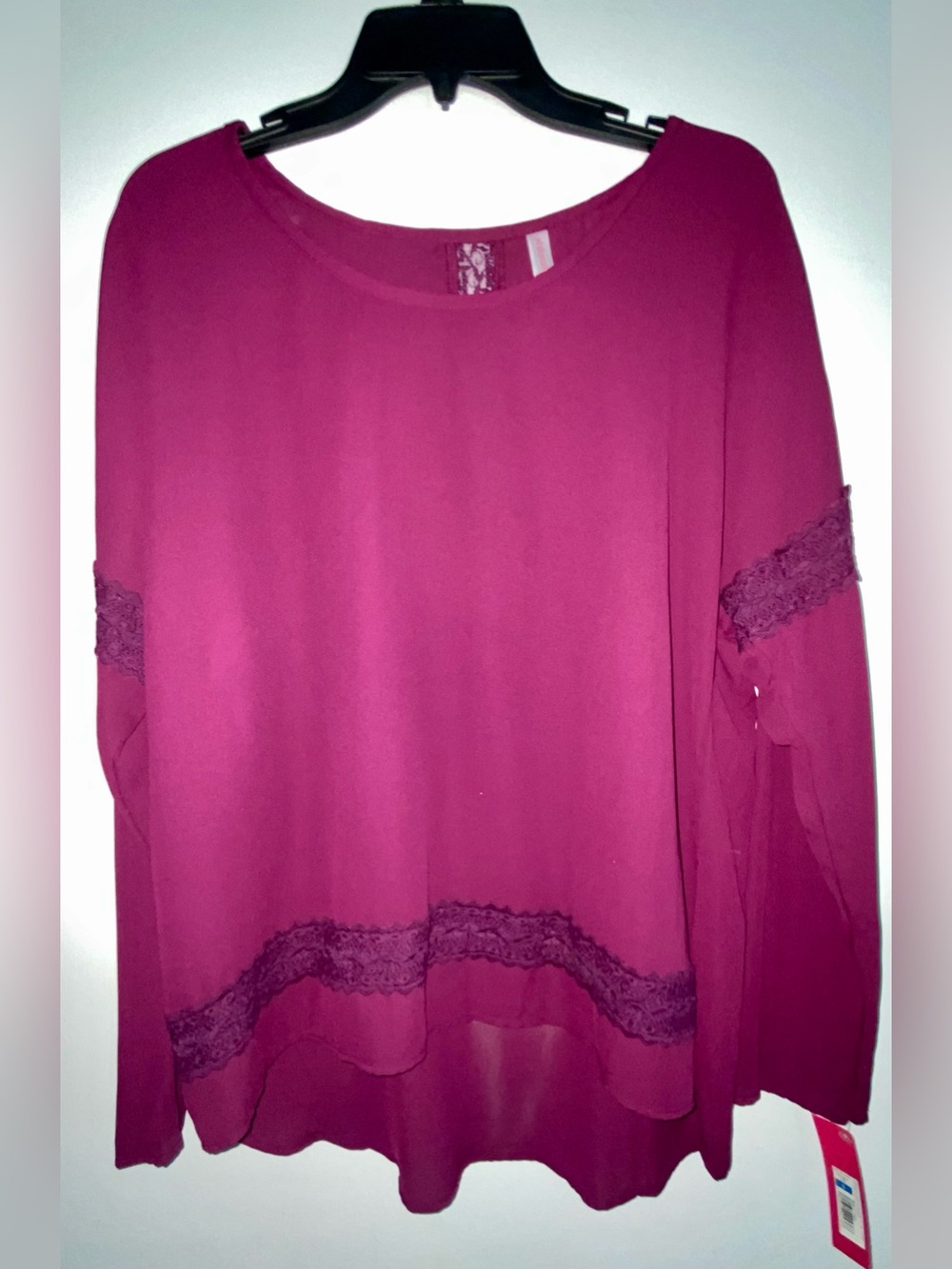 Xhilaration Magenta Lace-Trim Long-Sleeve Blouse